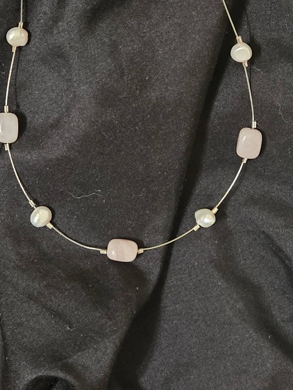 Sterling Silver 925 Rose Quartz Cultured Pearl Necklace 18in